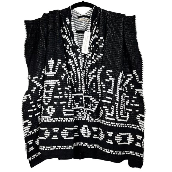 Soft Surroundings Womens Black Aztec Stretch Stitch Tribal Wrap Poncho One Size - Picture 2 of 16